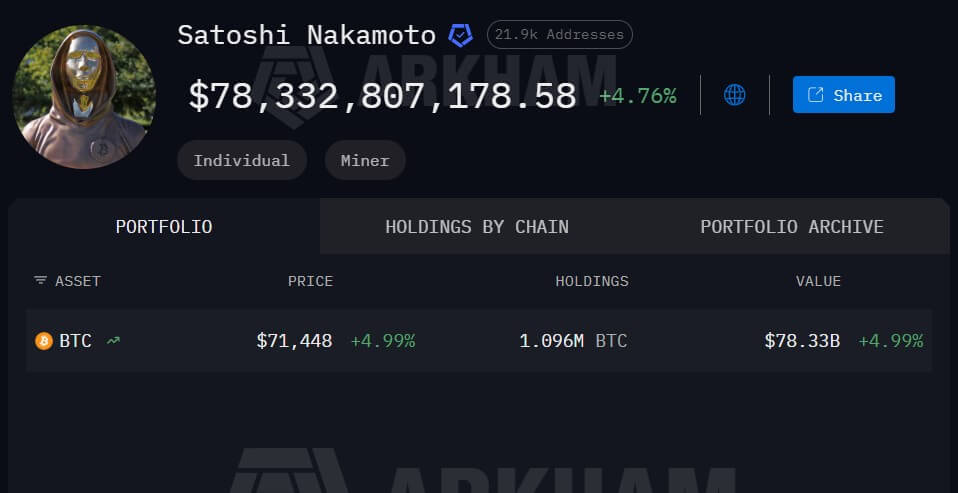 Satoshi Nakamoto Bitcoin Holdings