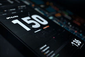 Close-up of a digital dashboard showing GPT-5.4 Pro scoring 150, illustrating a record-breaking AI performance milestone on the MESNA Norway test