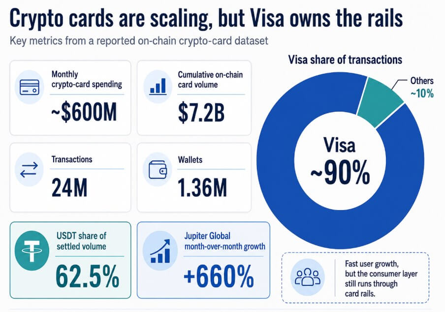 Crypto cards are scaling, but Visa owns the rails