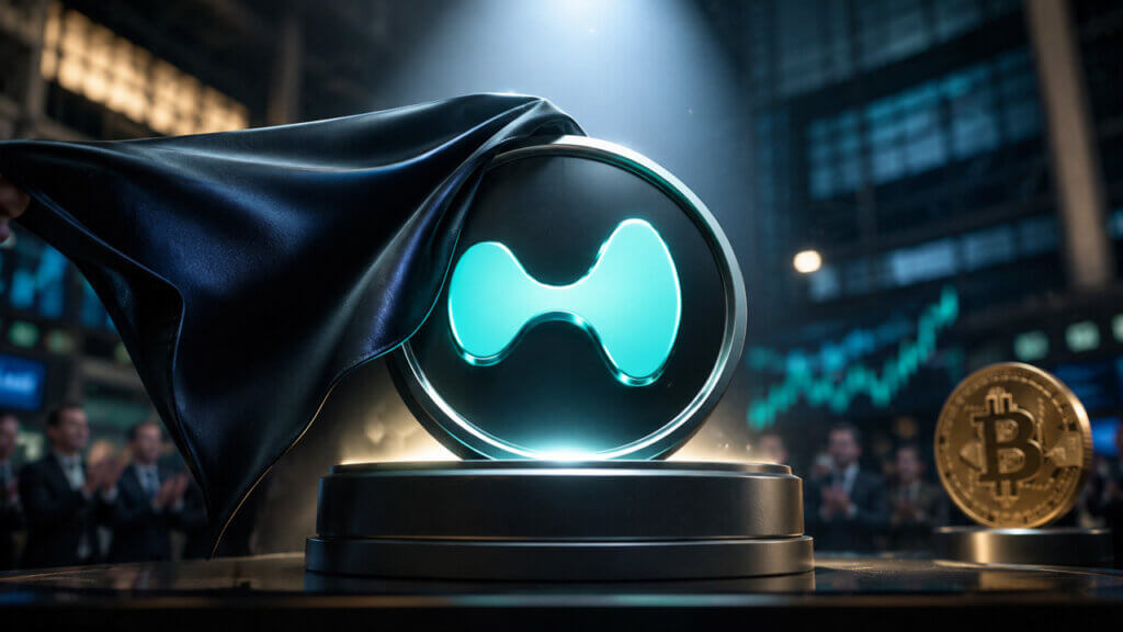 Hyperliquid HYPE token unveiled on a trading floor as ETF inflows and rising market momentum push the platform ahead of Bitcoin on adjusted capital growth metrics