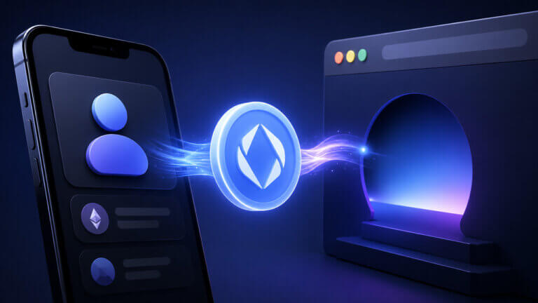 Ethereum Name Service token connecting a digital crypto identity app to a blockchain web portal through a decentralized naming network interface