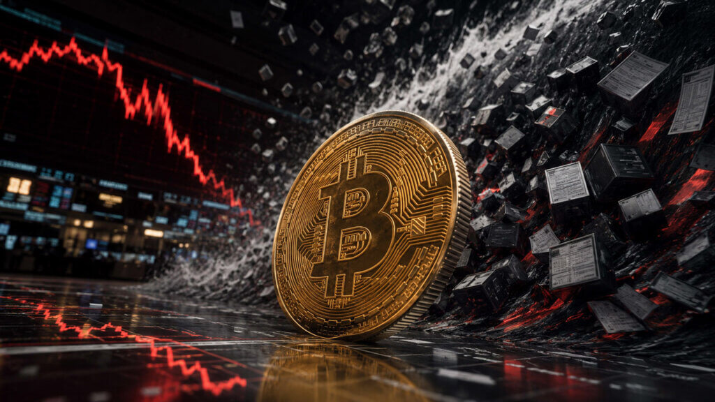 BlackRock iShares Bitcoin ETF outflow visualization showing Bitcoin coin with red market decline and ETF sell pressure graphics.