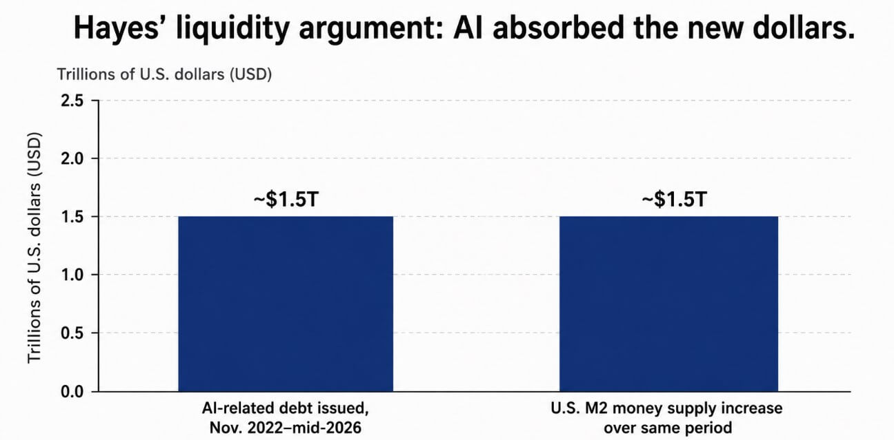 Hayes' liquidity argument: AI absorbed the new dollars