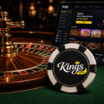 Kings.game casino review featuring roulette table, online casino platform and branded gaming chip, highlighting no-KYC crypto payouts, 13-tier rakeback VIP rewards and a welcome bonus package up to $4,000.