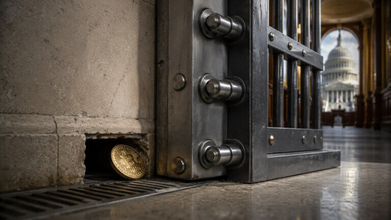 Illustration of an open doorway with light shining through representing a regulatory clarity loophole.