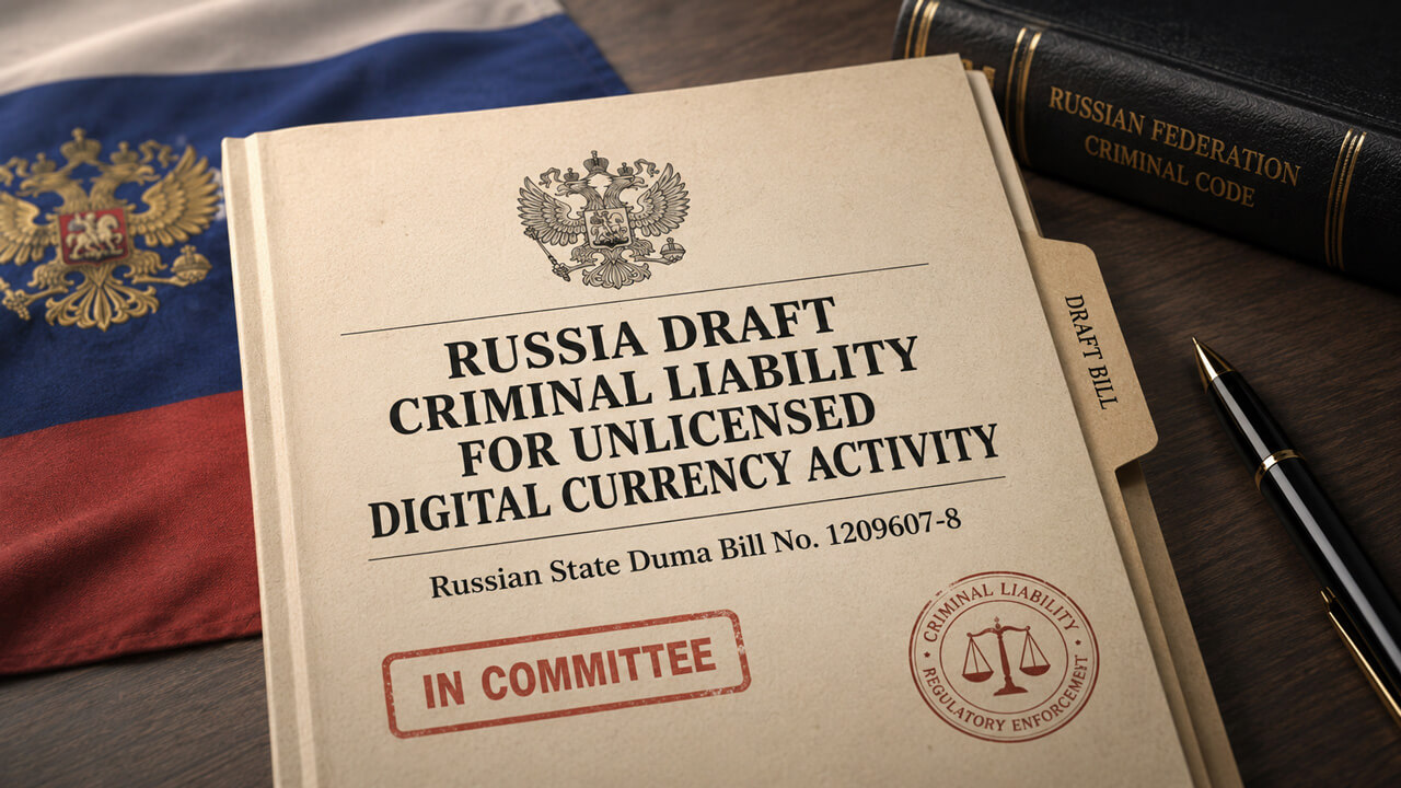 Russia draft criminal liability bill for unlicensed digital currency activity represented by proposed State Duma legislation and Russian criminal code references, highlighting potential criminal penalties for unauthorized cryptocurrency transactions, unlicensed digital currency services, regulatory enforcement and compliance requirements.