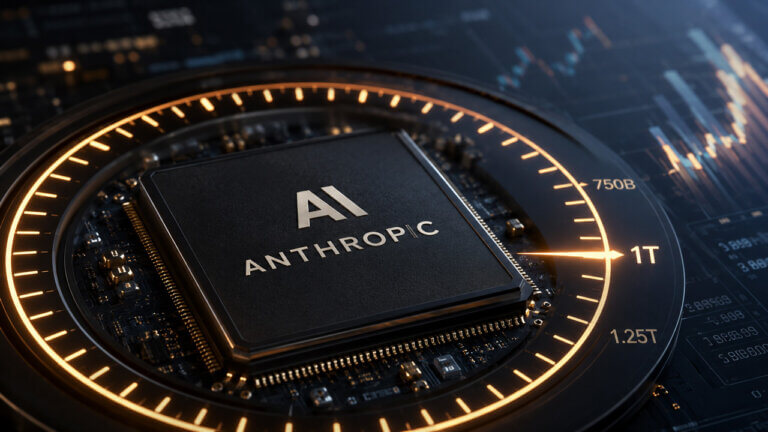 Anthropic AI processor and valuation gauge approaching the $1 trillion mark, illustrating growing expectations around Anthropic’s market value, AI leadership, and future valuation milestones. Anthropic AI processor and valuation gauge approaching the $1 trillion mark, illustrating growing expectations around Anthropic’s market value, AI leadership, and future valuation milestones.
