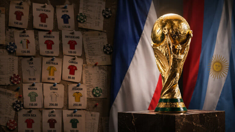 Graphic comparing Polymarket World Cup favorites and longshot prediction market odds.