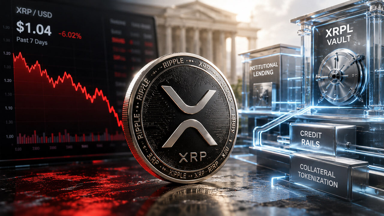 XRP token illustration representing price struggles as XRPL lending expands.