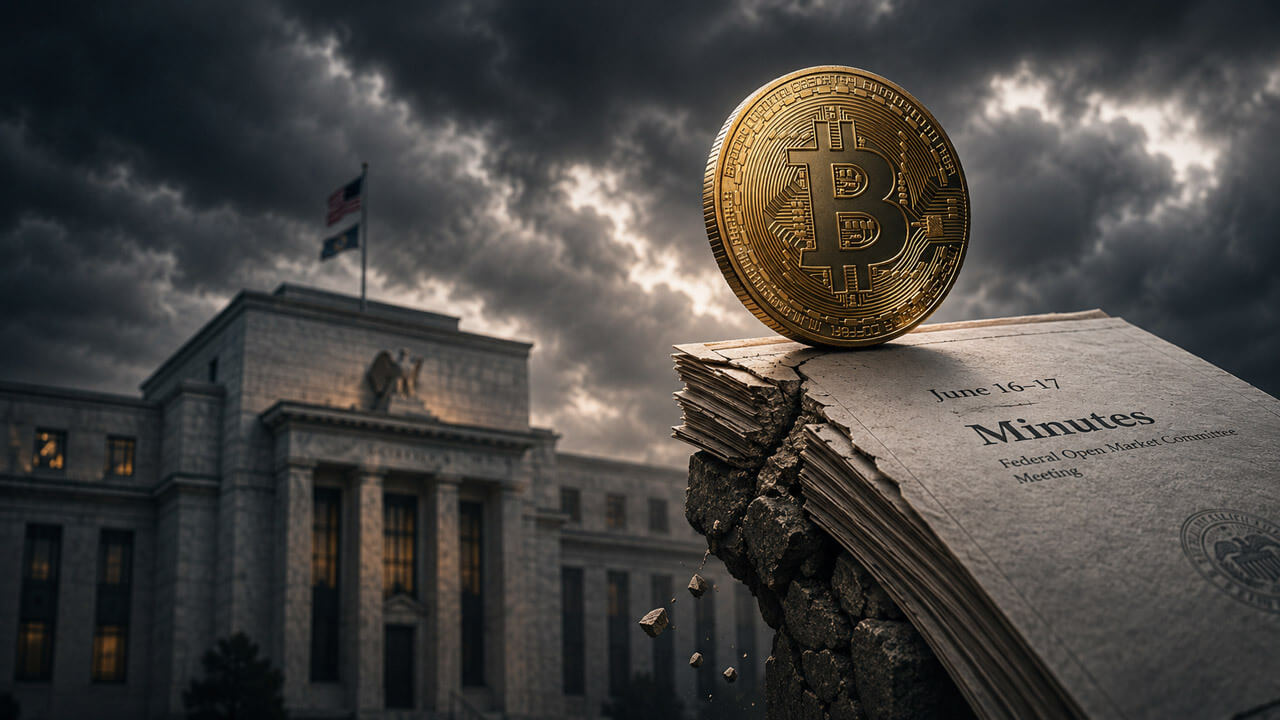 Bitcoin rally hangs in the balance as Fed minutes approach with Bitcoin resting on cracked ground beneath market symbols