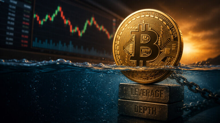 Bitcoin liquidity depth illustration showing ETF inflows supporting a Bitcoin price rebound amid growing leverage concerns.
