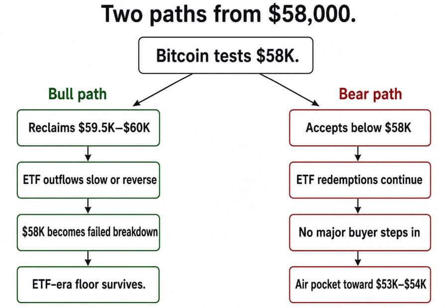 Two paths for Bitcoin from $58,000