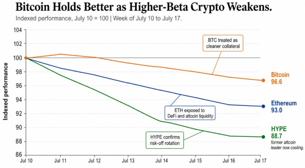 Bitcoin holds better as higher-beta crypto weakens