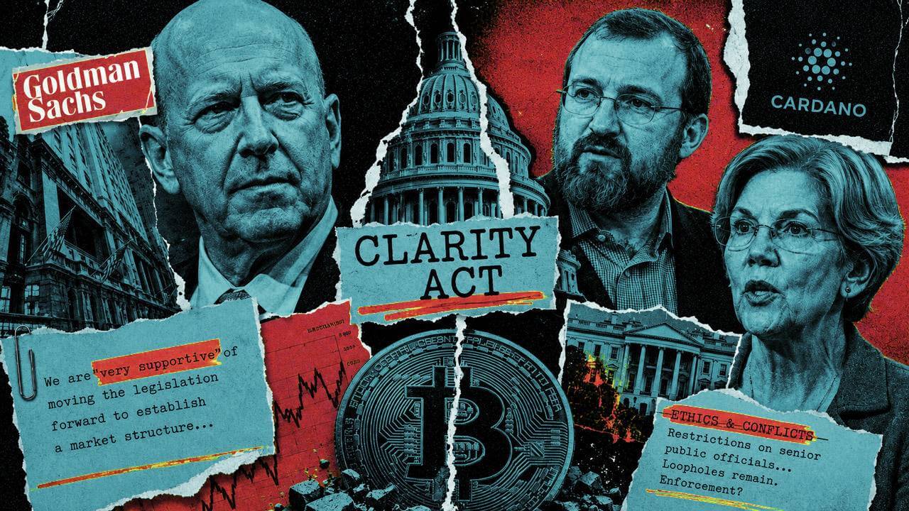 CLARITY Act splits Wall Street and crypto as Goldman Sachs breaks with banks and Charles Hoskinson backs Warren