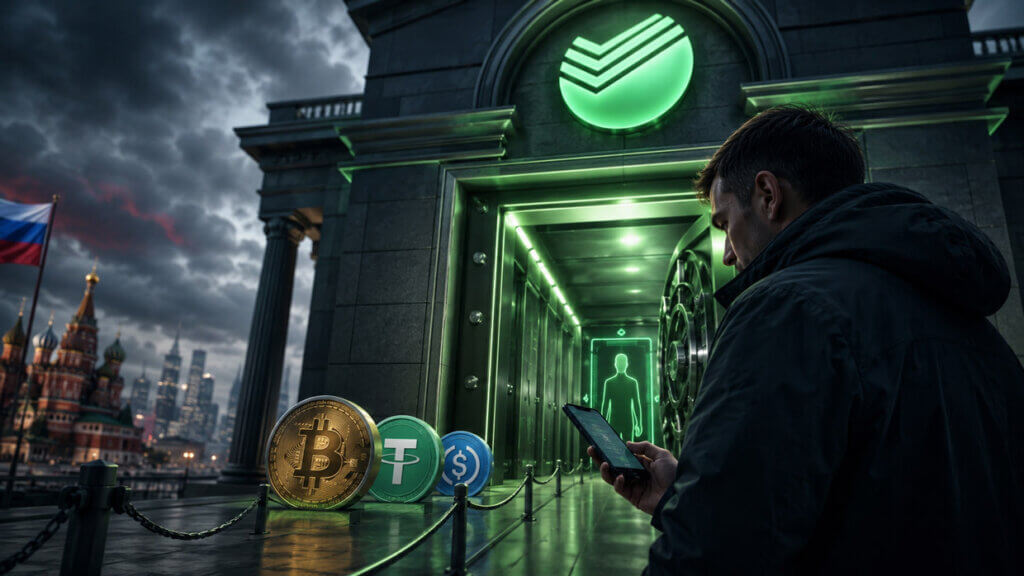 Sberbank crypto wallet interface highlighting Russia's bank-controlled digital asset on-ramp initiative