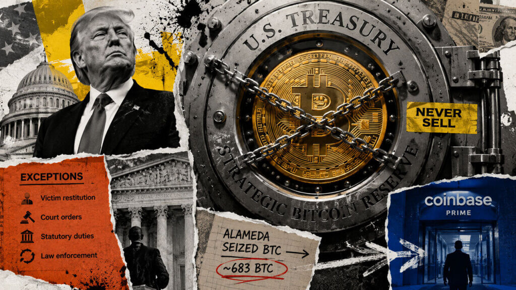 Chained Bitcoin inside a U.S. Treasury vault faces legal exceptions and a path from Alameda seized BTC toward Coinbase Prime.