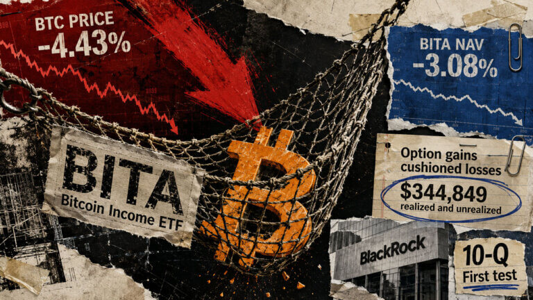 Bitcoin is caught in a BITA safety net as BTC falls 4.43%, with option gains helping limit the ETF’s NAV decline to 3.08%.