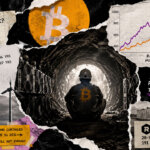 Bitcoin miner sits inside a dark mining tunnel as rising hashrate, weak payback and AI power demand pressure mining economics.