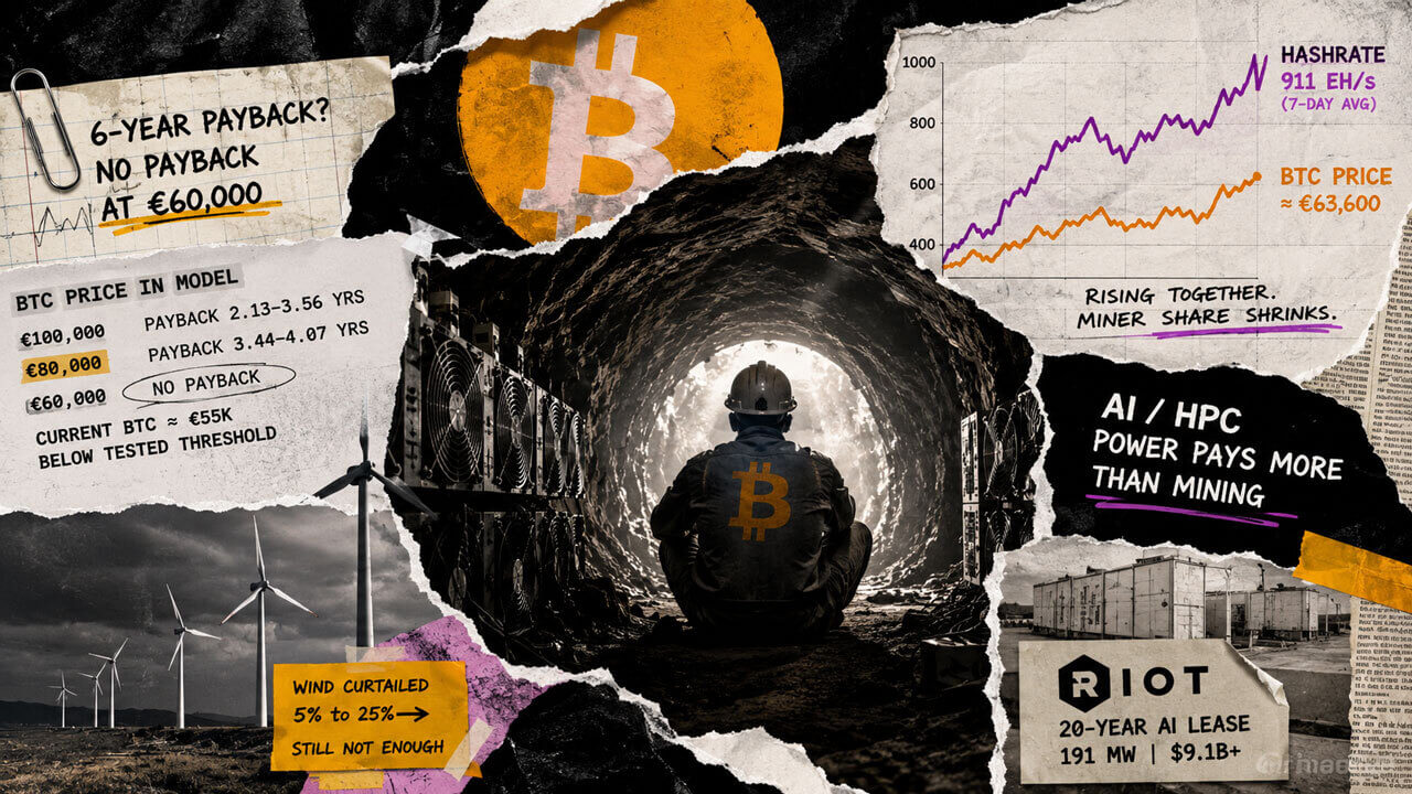 Even if Bitcoin rises 30% a year this renewable mining model still loses money as hashrate keeps pace