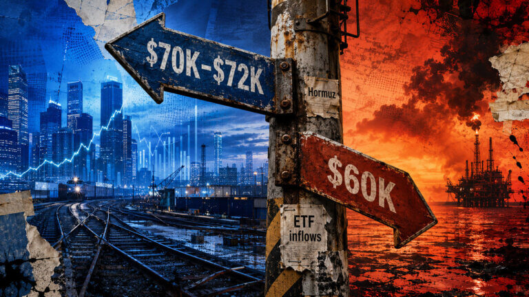 Weathered signs point toward $70K-$72K or $60K as Bitcoin faces ETF-driven upside against Hormuz and oil-market risk.