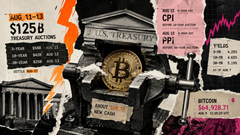 Bitcoin is squeezed in a Treasury vise amid $125 billion in bond auctions, CPI and PPI releases, rising yields, and market pressure.