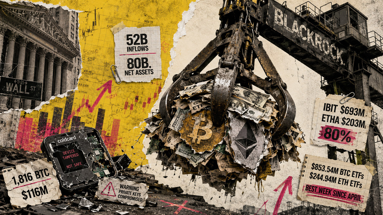 Bitcoin and Ethereum ETFs break $1B in their best week since April and BlackRock brought in 80% of the cash