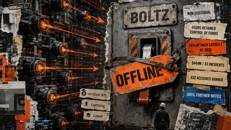 Boltz emergency shutdown switch marked offline as automated attack systems overwhelm the service while user funds remain protected.