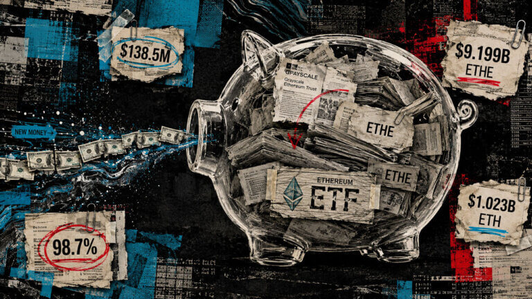 Transparent Ethereum ETF piggy bank is stuffed with legacy Grayscale trust assets while a small stream of new money enters.