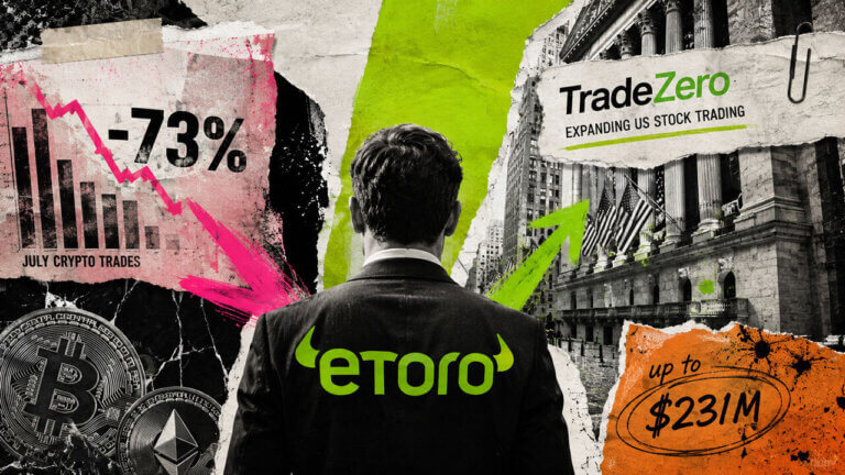 eToro stands between a 73% July crypto trading decline and TradeZero-driven expansion into US stock trading.