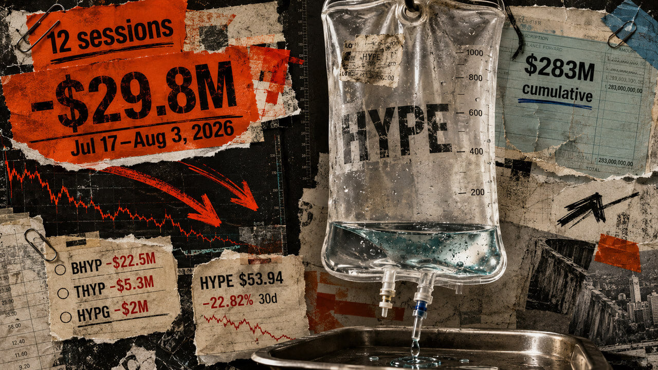 Investors haven’t added a single dime to HYPE ETFs in 12 days as a $30 million exodus begins