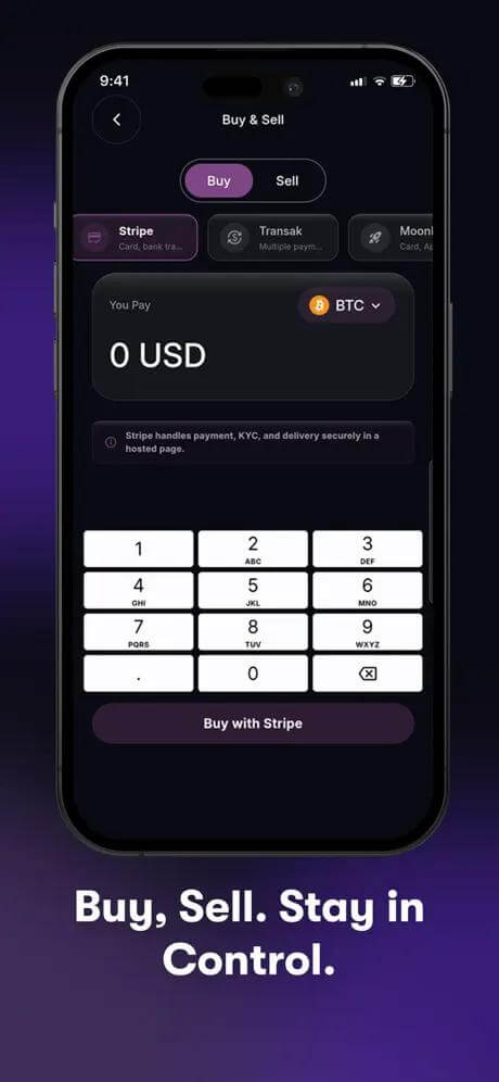 Lumo crypto wallet buy and sell screen for purchasing Bitcoin with integrated payment options and a simple mobile checkout flow.