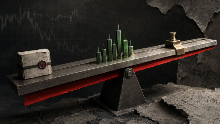 Mechanical switch directs a candlestick railway toward an approved green route while a restricted red route remains blocked.
