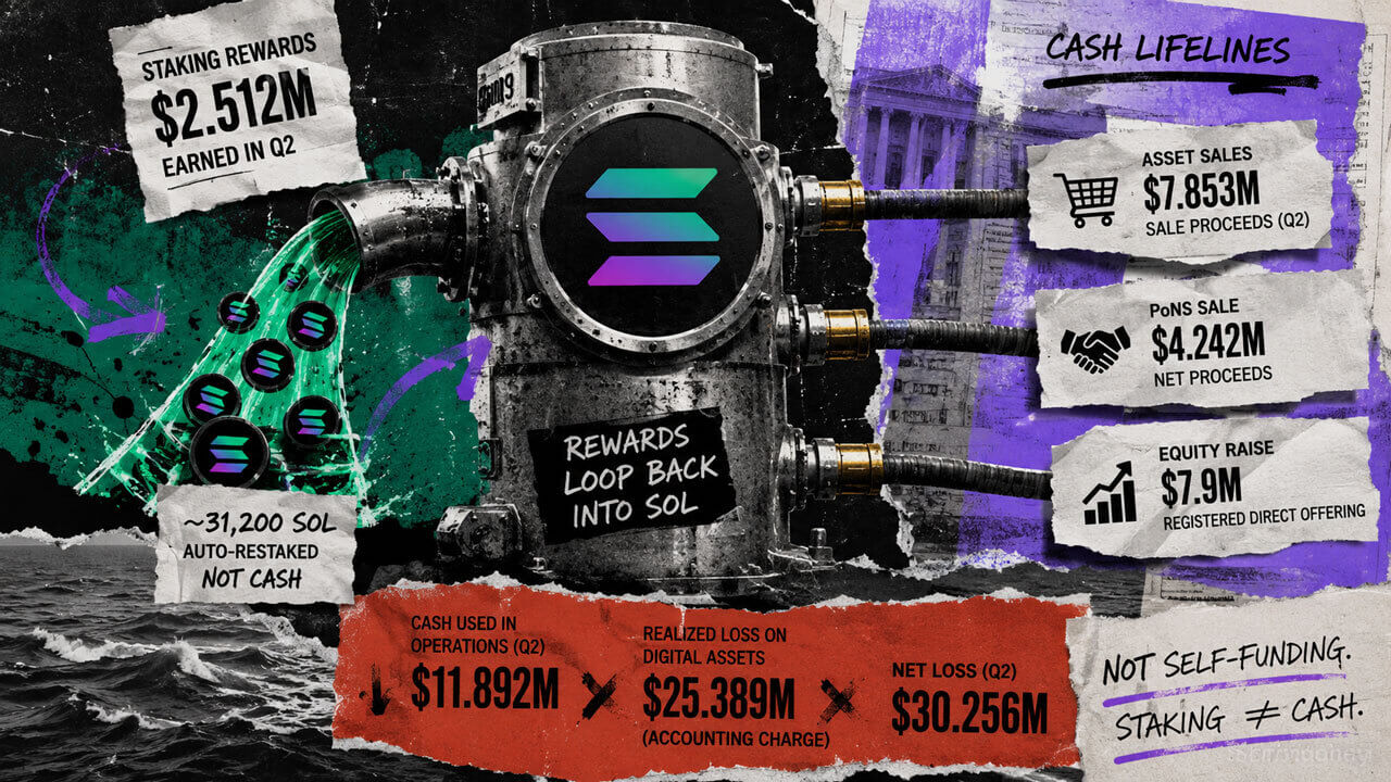 Solana treasury earns $2.5M in staking rewards but had to sell equity to raise $12M in cash for operations