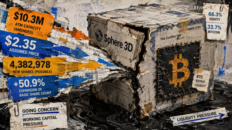 Cracked Sphere 3D paper cube shows $10.3M ATM capacity, 50.9% share expansion and a stitched Bitcoin backup-liquidity patch.