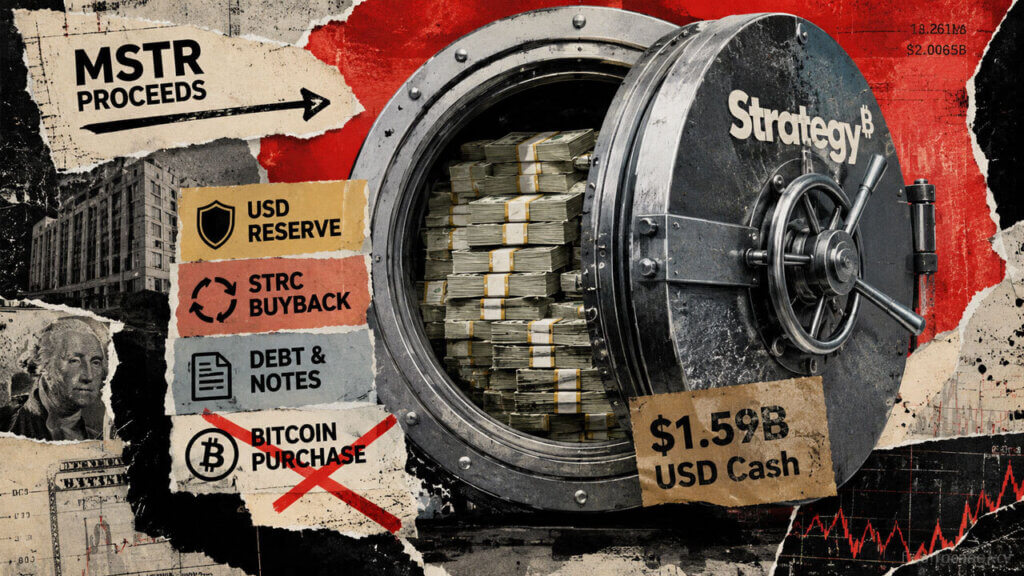 Strategy cash vault holds $1.59B while MSTR proceeds flow toward reserve, buybacks and debt instead of Bitcoin purchases.