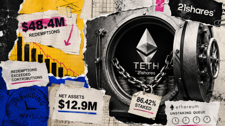Chained TETH vault illustrates redemption pressure, with $48.4M outflows, 86.42% of ETH staked, and an Ethereum unstaking queue.