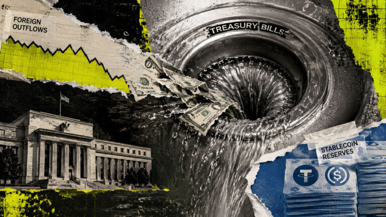 Treasury bills spiral into a drain as foreign outflows weaken demand while stablecoin reserves emerge as a potential replacement buyer.