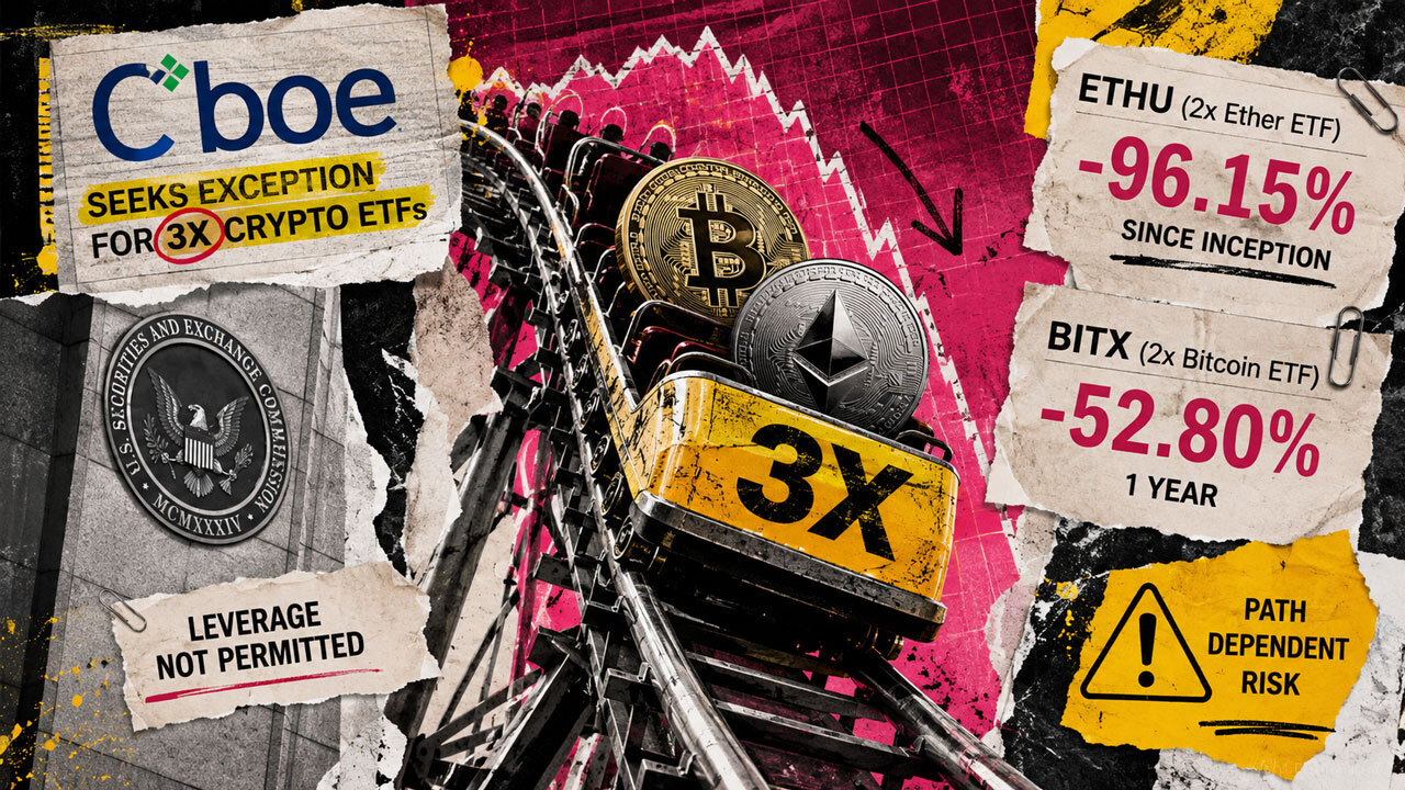 Cboe pushes for 3x Bitcoin and Ethereum ETFs after 2x crypto funds suffer losses of up to 96%