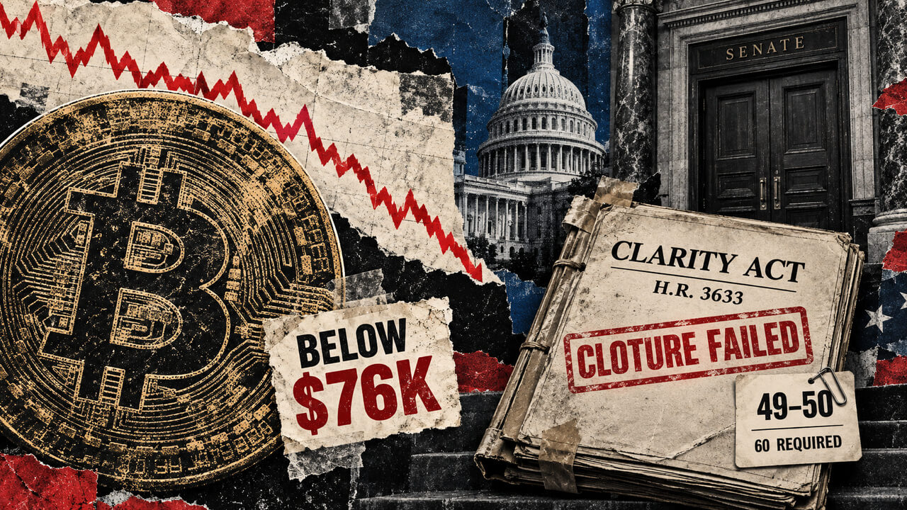 Bitcoin drops below $76,000 as Senate rejects CLARITY Act motion