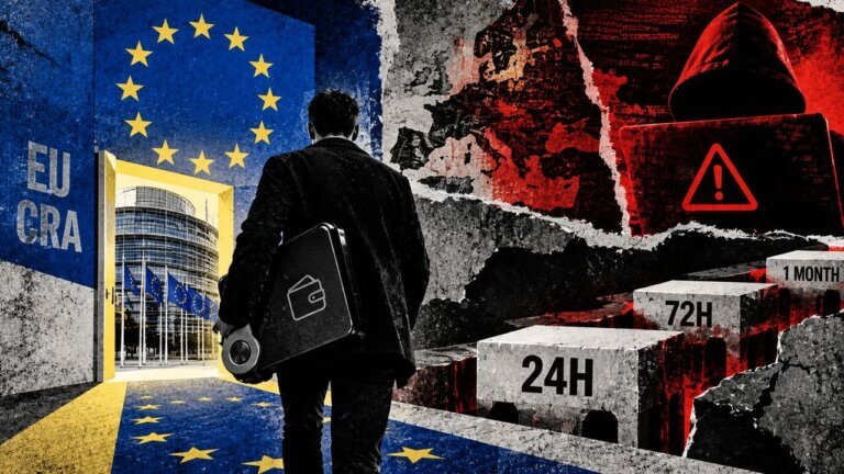 Wallet maker walks toward an EU regulatory portal as cyber threats and 24-hour, 72-hour, and one-month deadlines close in.