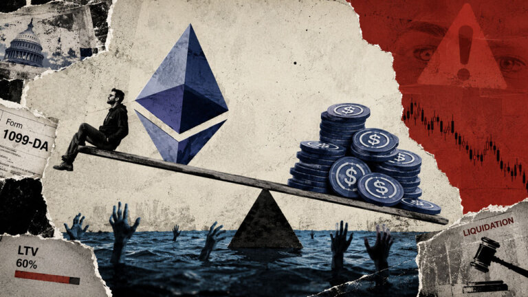 Ethereum and stablecoin debt tip a seesaw toward liquidation while tax reporting, falling markets, and submerged lenders signal shared DeFi risk.