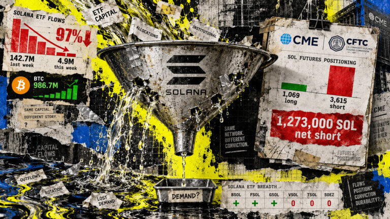A damaged Solana funnel leaks ETF capital while CME futures data shows leveraged funds still holding a sizable net short.