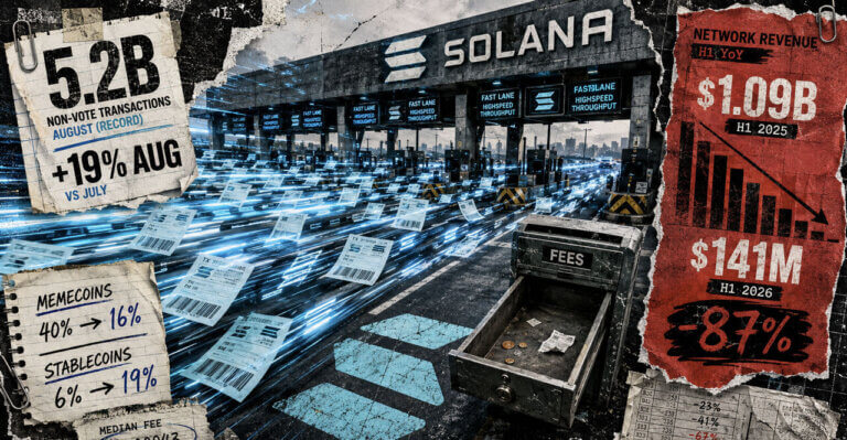Solana fast-lane transaction surge contrasts with an almost empty fee drawer and an 87% H1 network revenue decline.