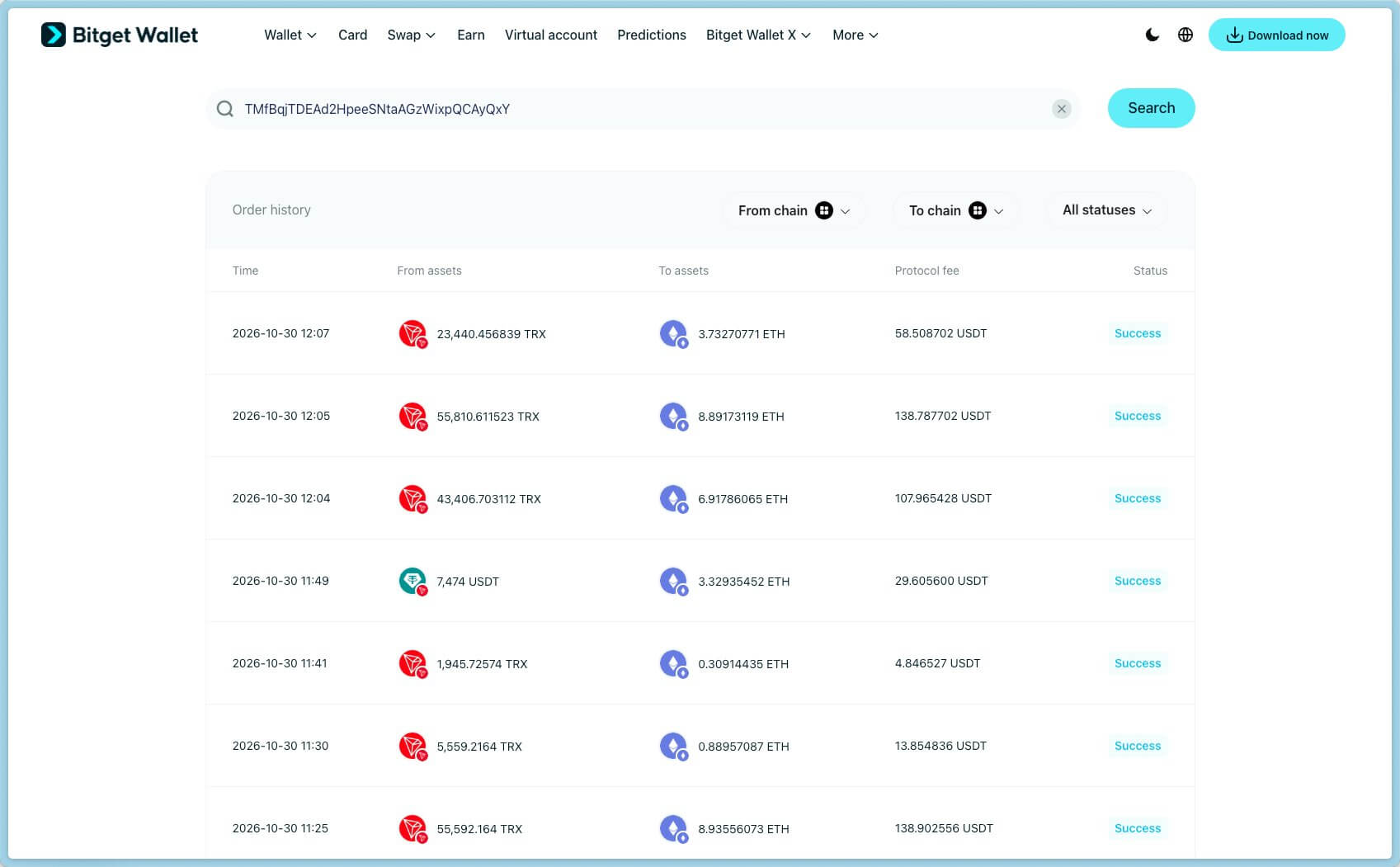 Transactions Showing Connection Between Binance and Phemex Hacker