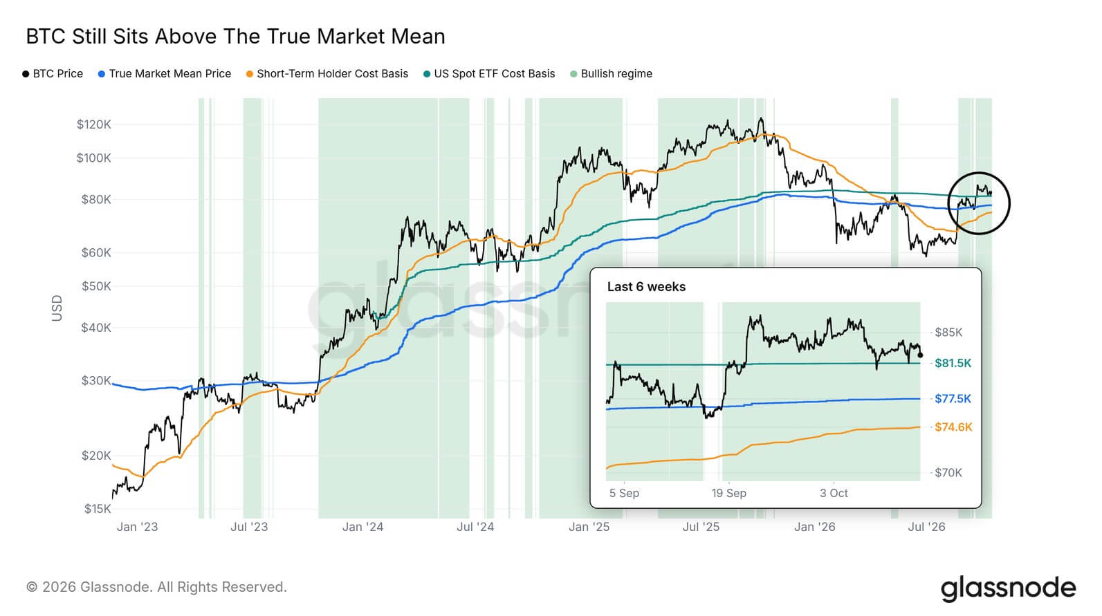 Bitcoin still sits above the True Market Mean