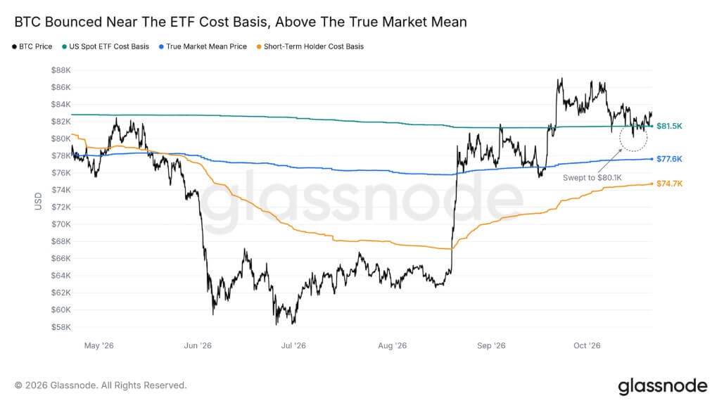 Bitcoin bounced near the ETF cost basis and true market mean