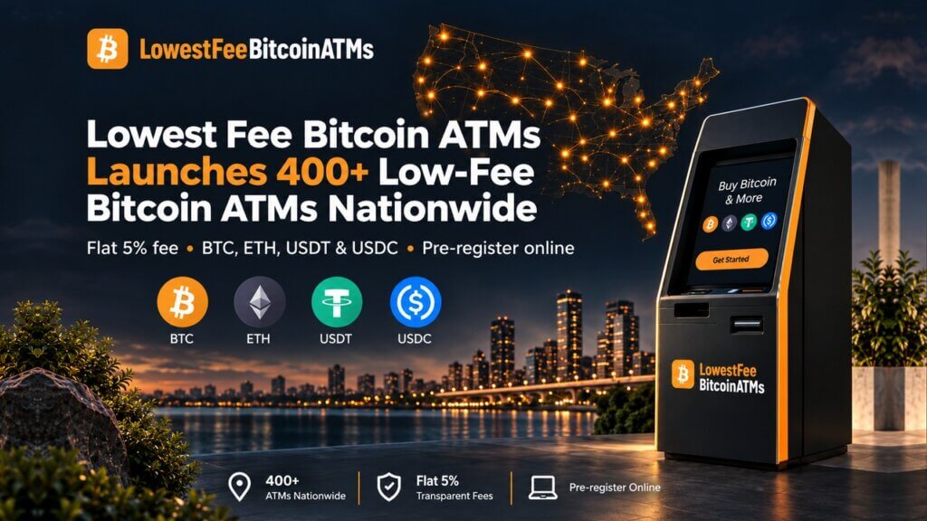 Lowest Fee Bitcoin ATMs Announces Launch of More Than 400 ATMs Nationwide